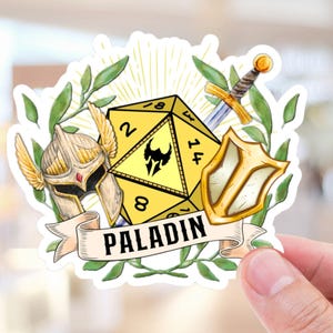 PALADIN STICKER: dnd sticker paladin, paladin dice, paladin vinyl sticker, gift for paladin, dungeons dragons sticker, paladin class.
