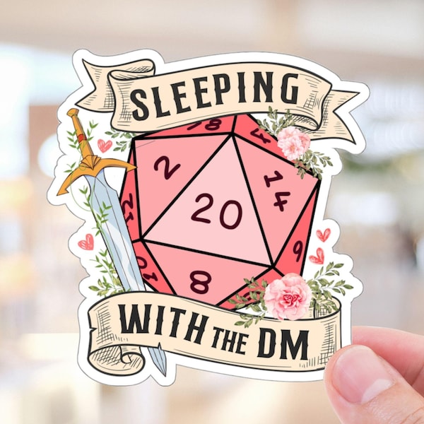 SLAPEN met de DUNGEON MASTER-sticker: dnd-sticker, dnd vinylsticker, dnd valentijnssticker, d20-sticker.