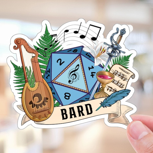 BARD Sticker, dnd  bard sticker, dnd vinyl sticker, bard class, Dungeons and Dragons class sticker, dnd gift for bard character player.