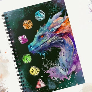 DND NOTEBOOK | Dragon and dnd dice set journal | D&d notebook | Dnd character | dnd gifts for her | Dungeons and Dragons notebook.