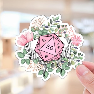 DND FLORAL STICKER, Druide Aufkleber, dnd Blumenwürfel, Blumen D20 Sticker, Pink Dice Würfel Aufkleber, Dnd Transparente Vinyl Sticker, Aufkleber süß