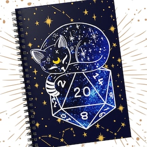 DND NOTEBOOK | Dnd Campaign journal  | Character journal | Dnd player journal | Dungeons and Dragons | Celestial Dice | Cat Dice | Moon Dice