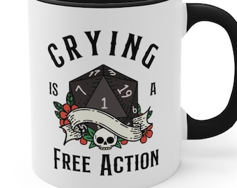 DND MUG | Crying Is A Free Action mug | D&d coffee present | Funny critical fail, Natural One, Dnd Gifts For Dm and ttrpg gamers