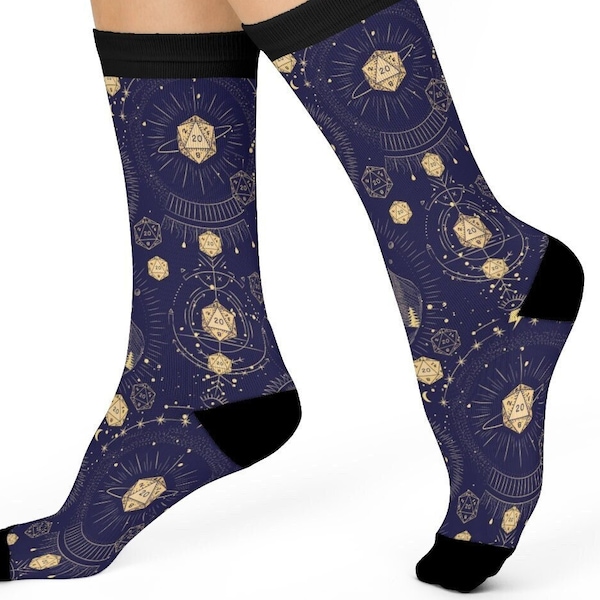 DND SOCKS, D20 Socks, Dice Socks, D&d Socks, Dungeons And Dragons Socks, Critical Role Socks, Celestial dnd socks, starry dice