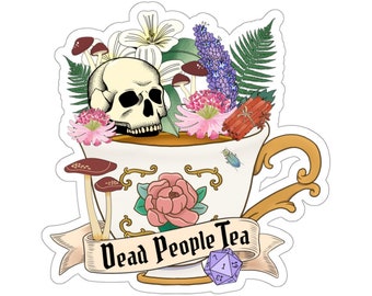 DEAD PEOPLE TEA, dnd tea sticker, critical failure, natural one sticker, nat 1, Grave Cleric stiker, role sticker, rpg tea sticker