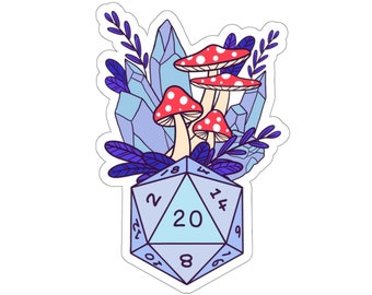 Puede incluir: Un dado azul de veinte caras con los números 2, 4, 6, 8, 10, 12, 14, 16, 18, 20, 1, 3, 5, 7, 9, 11, 13, 15, 17 y 19. El dado está rodeado de cristales morados y azules y tres setas rojas y blancas.