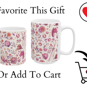 GIRLY DND MUG: Cozy Gamer Gift Dungeons Dragons Coffee Cup Rpg Dice Mug Gift for Dm Nerdy Girlfriend Game Night Present. Floral Paster whimsical mug , size 11 oz and 15 oz. dnd girlfriend wife or mom gift for birthday, christmas and anniversary
