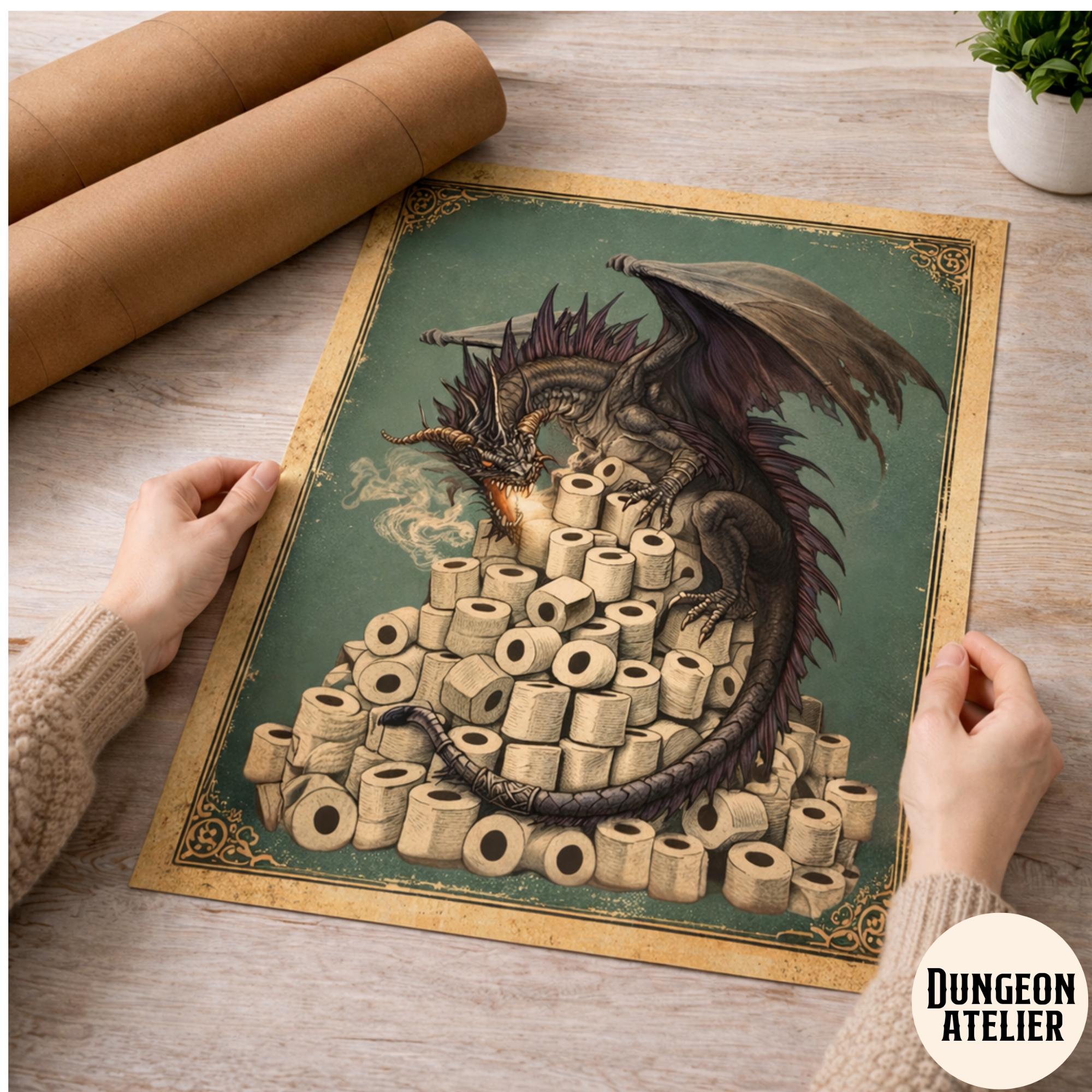 DRAGON WALL ART for Bathroom | Nerdy Medieval Fantasy Bathroom Humor ...