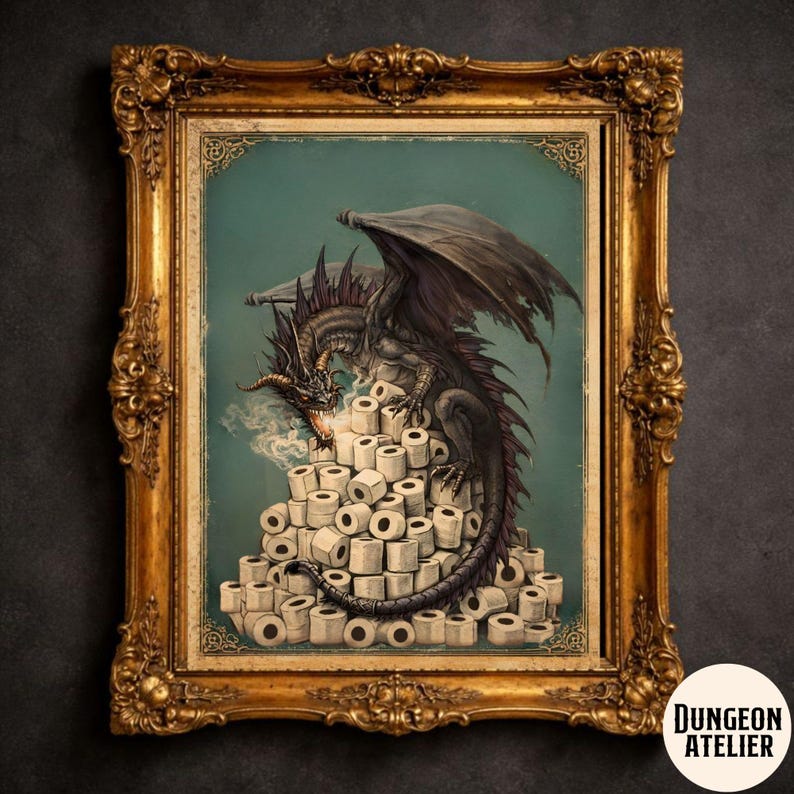 DRAGON WALL ART for Bathroom | Nerdy Medieval Fantasy Bathroom Humor Decor | D&D Dungeon Master Gift | Funny Geek Game Room   Tolkien, Lord of the Rings decor, the hobbit, MIDDLE EARTH MAP