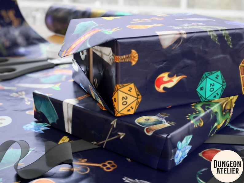 DND WRAPPING PAPER, Dungeons and Dragons wrapping paper, dnd gift wrap, dnd kids, dnd baby, geeky wrapping paper, dnd christmas wrap image 7