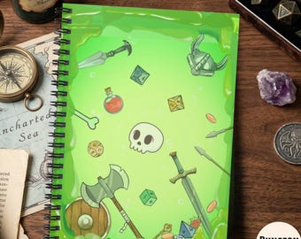 Funny Gelatinous Cube dnd journal Dungeons and Dragons notebook player dm d&d gift for session note taker, green