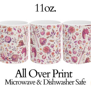 GIRLY DND MUG: Cozy Gamer Gift Dungeons Dragons Coffee Cup Rpg Dice Mug Gift for Dm Nerdy Girlfriend Game Night Present. Floral Paster whimsical mug , size 11 oz and 15 oz. dnd girlfriend wife or mom gift for birthday, christmas and anniversary