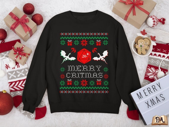 DungeonAtelier DND Ugly Sweater, DND Christmas Sweater, Merry Critmas Sweatshirt, Dungeons Dragons Sweater, D\u0026D Sweater, Dungeon Master Sweatshirt