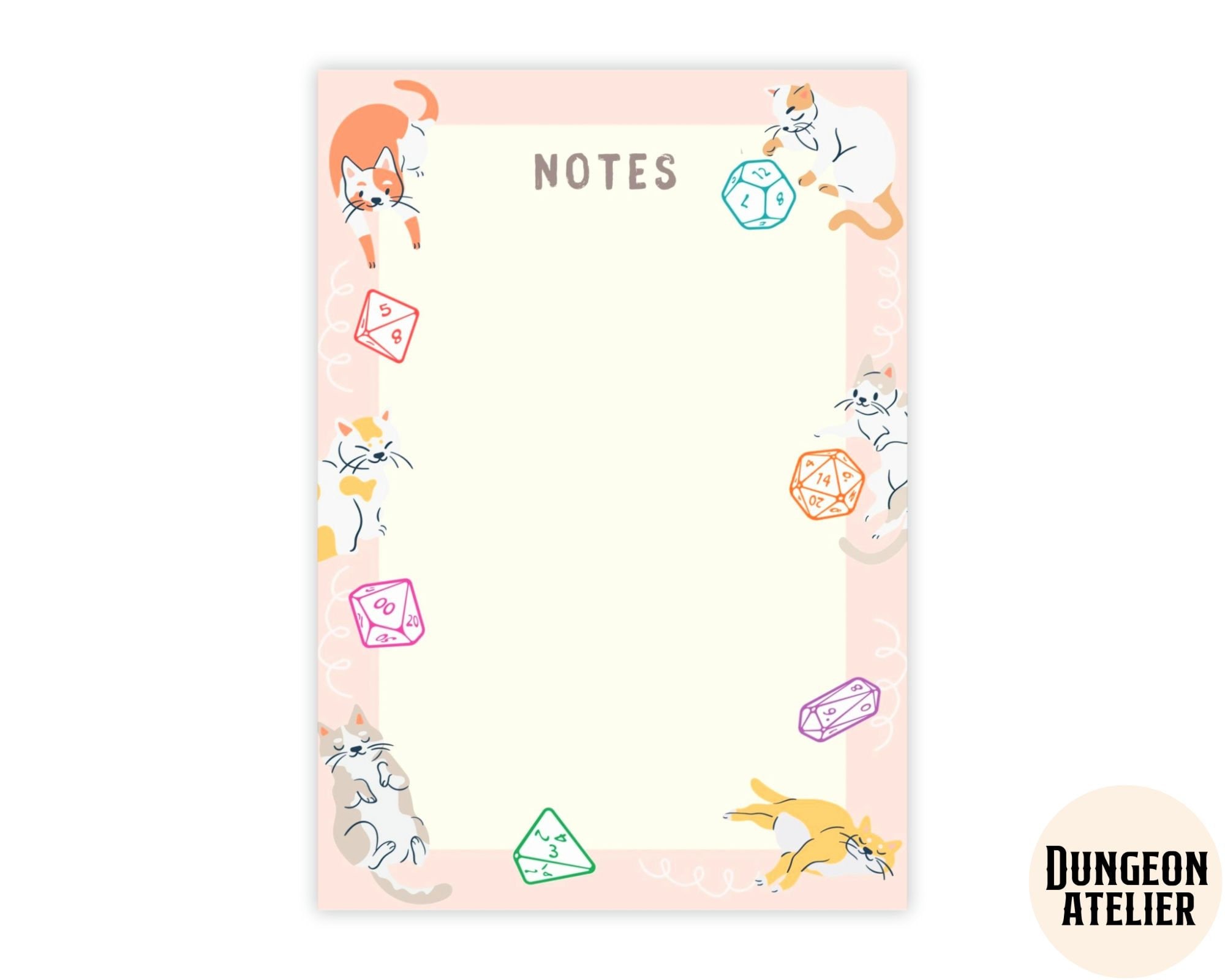 CAT DND STATIONARY: Dnd Cats Dice Dnd Notepad, Cute Girly D&d Sticky ...