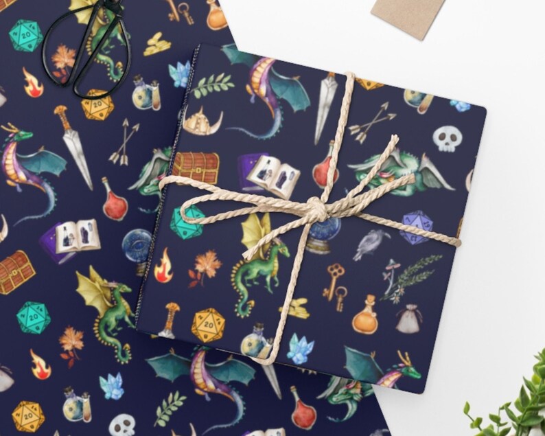 DND WRAPPING PAPER, Dungeons and Dragons wrapping paper, dnd gift wrap, dnd kids, dnd baby, geeky wrapping paper, dnd christmas wrap image 2
