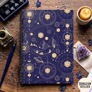 DND NOTEBOOK Star Dice Dnd journal, Celestial Astronomy for Moon and Space lover, Note taking gift for dungeons and dragons lover