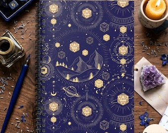 DND NOTEBOOK Star Dice Dnd journal, Celestial Astronomy for Moon and Space lover, Note taking gift for dungeons and dragons lover