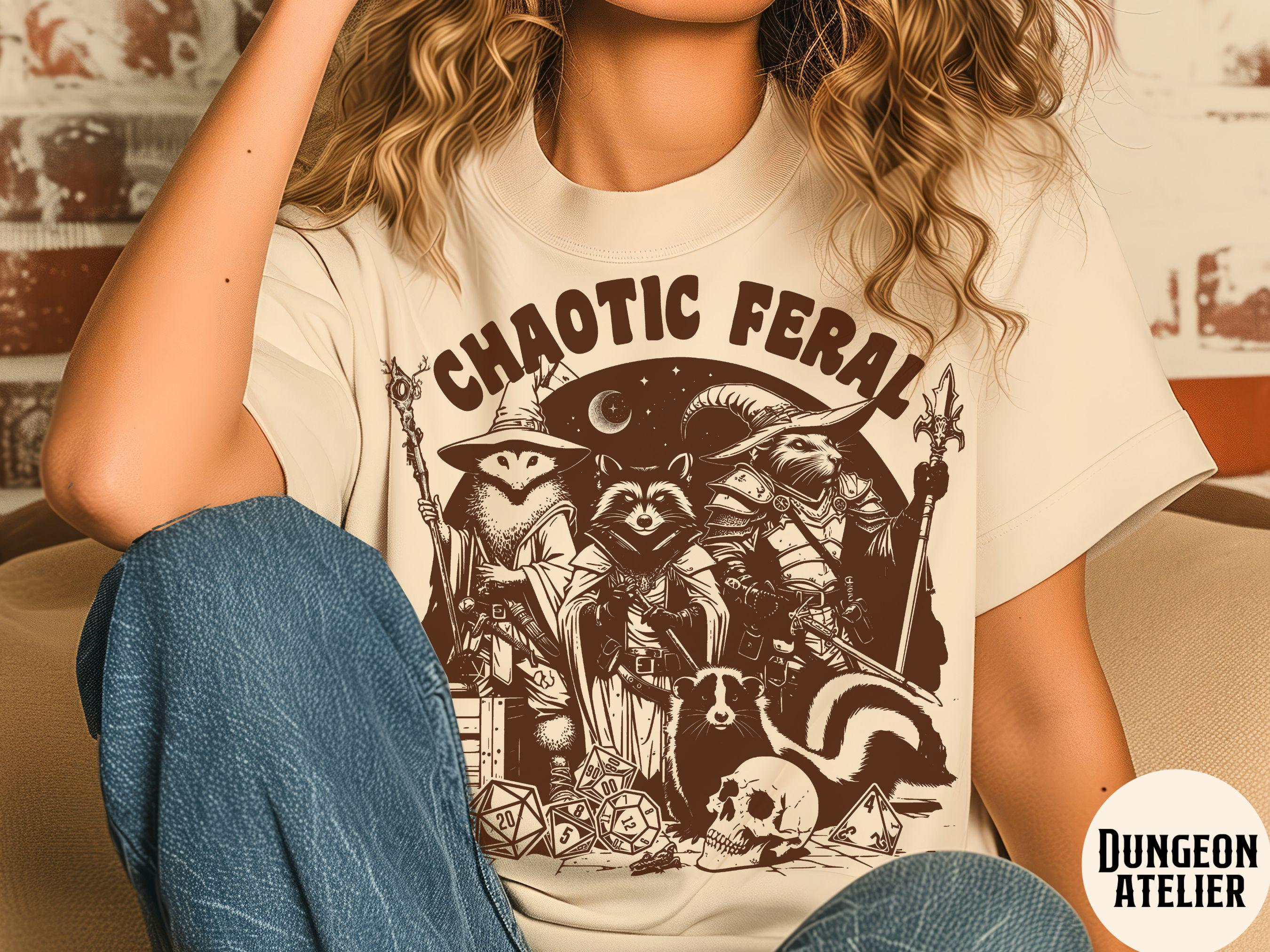DND ALIGNMENT SHIRT: Chaotic Feral, dnd shirt, neutral, lawful, dungeons and dragons shirt, dnd merch, dnd racoon, dnd opossum, d&d shirt