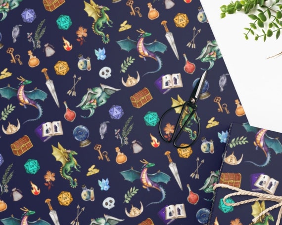 DND WRAPPING PAPER, Dungeons and Dragons wrapping paper, dnd gift wrap, dnd kids, dnd baby, geeky wrapping paper, dnd christmas wrap