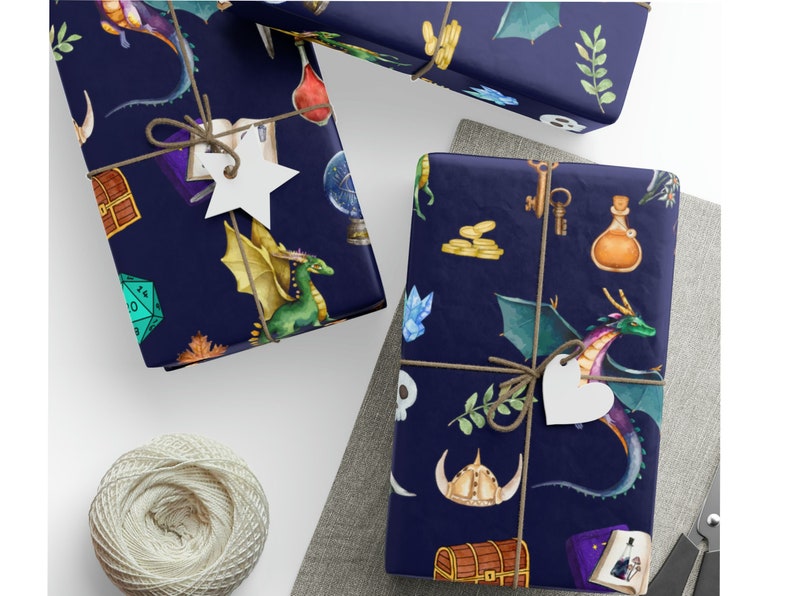 DND WRAPPING PAPER, Dungeons and Dragons wrapping paper, dnd gift wrap, dnd kids, dnd baby, geeky wrapping paper, dnd christmas wrap image 5