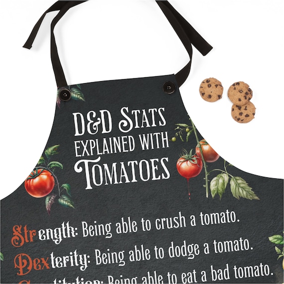 DND APRON, Funny Dungeons Dragons Kitchen Gift, D&D Cooking for rpg players, nerdy geeky tomato meme
