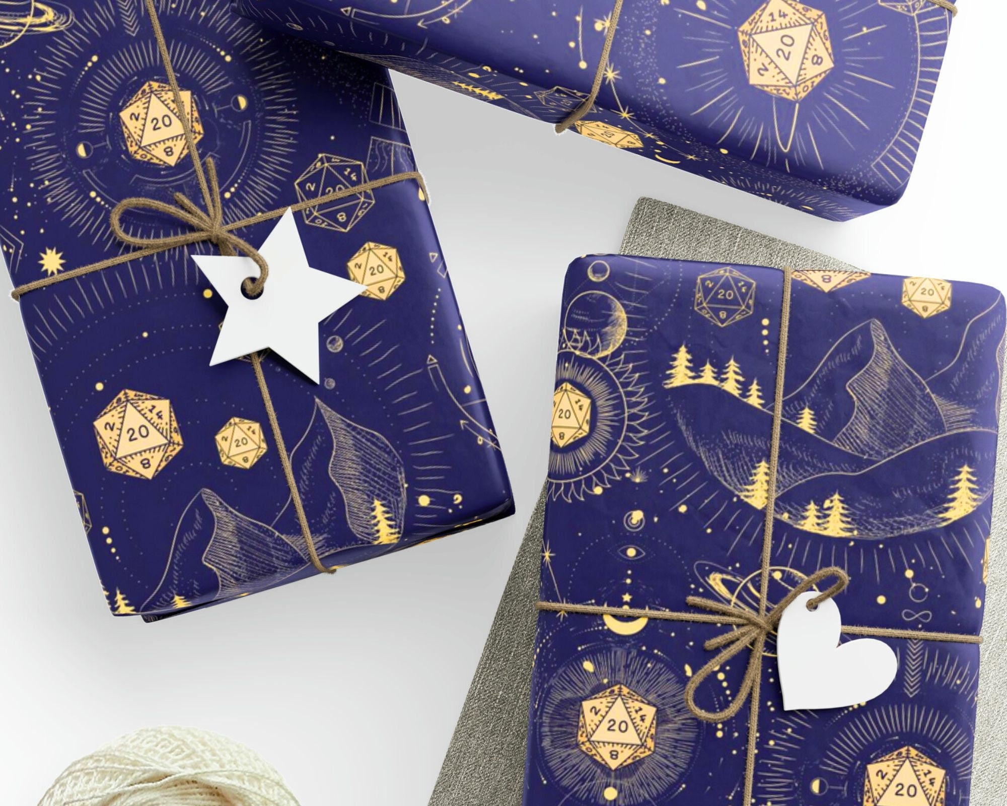 Gift Wrapping Paper Roll Moon and Star Gamer Pattern, Elder Online Fantasy,  Gold on Black Gift Wrapping, Craft Supplies, Gifts for Gamers 