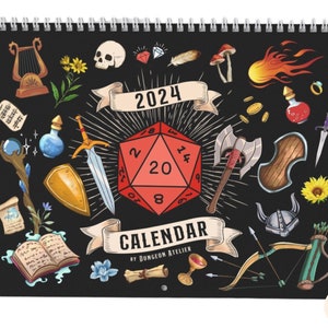 DND GIFTS: DND Calendar, 2024 Dnd Calendar. Calendar 2024 wall,  2024 wall calendar, dnd monthly calendar, fantasy calendar, dnd dice