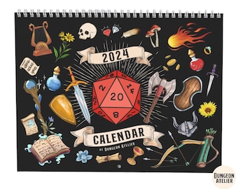 DND GIFTS: DND Calendar, 2024 Dnd Calendar. Calendar 2024 wall,  2024 wall calendar, dnd monthly calendar, fantasy calendar, dnd dice