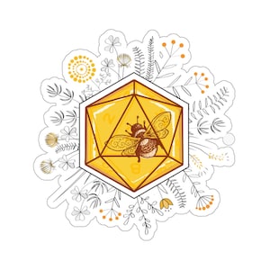 Autocollant BEE DICE DND, autocollant de rôle critique, autocollant en vinyle transparent dnd, autocollant bonjour abeilles, autocollant miel D20, bouffon Lavorre
