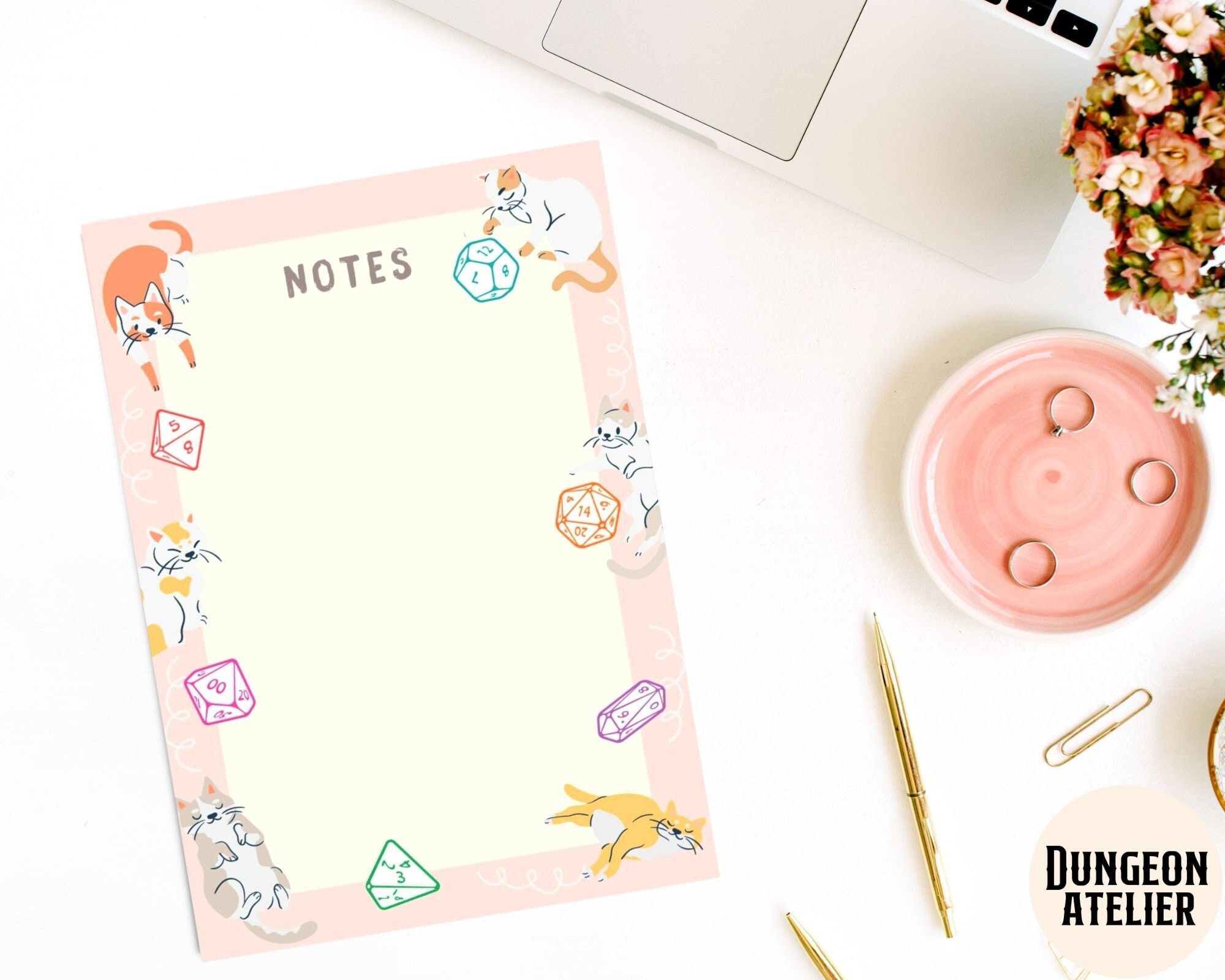 CATS DND STATIONARY: Dnd cats and dnd dice, dnd sticky notes, dnd notes, dnd notepad, dnd memo, dnd cat notes, Dungeons and dragons notes