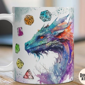 DND MUG, Dragon and dnd dice set, Dungeons and Dragons mug, Dnd coffee, D&d Mug, Dragon dice, dnd gifts for her, dnd cute, rpg mug