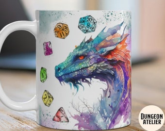 DND MUG, Drachen und Würfel-Set, Dungeons and Dragons Becher, Dnd Kaffee, D&D Becher, Drachenwürfel, ndnd Geschenke für sie, dnd süß, rpg Becher