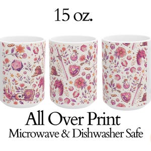 GIRLY DND MUG: Cozy Gamer Gift Dungeons Dragons Coffee Cup Rpg Dice Mug Gift for Dm Nerdy Girlfriend Game Night Present. Floral Paster whimsical mug , size 11 oz and 15 oz. dnd girlfriend wife or mom gift for birthday, christmas and anniversary