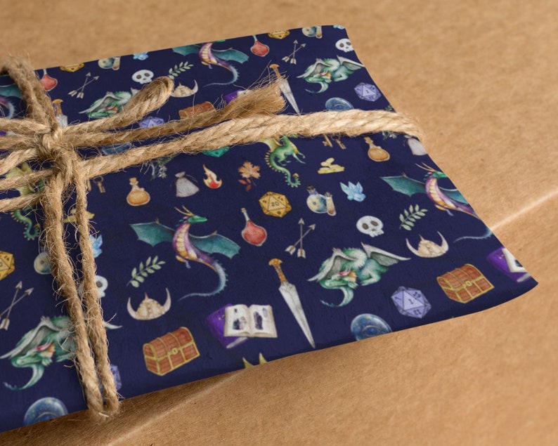 DND WRAPPING PAPER, Dungeons and Dragons wrapping paper, dnd gift wrap, dnd kids, dnd baby, geeky wrapping paper, dnd christmas wrap image 3
