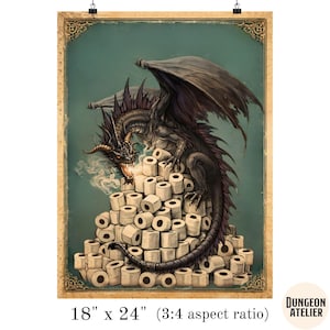 DRAGON WALL ART for Bathroom | Nerdy Medieval Fantasy Bathroom Humor Decor | D&D Dungeon Master Gift | Funny Geek Game Room