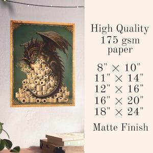 DRAGON WALL ART for Bathroom | Nerdy Medieval Fantasy Bathroom Humor Decor | D&D Dungeon Master Gift | Funny Geek Game Room