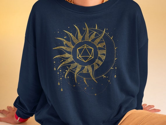 DND Sweatshirt: Golden Sun & Moon Dice D20, Dungeons Dragons Sweater women and Dungeon Master