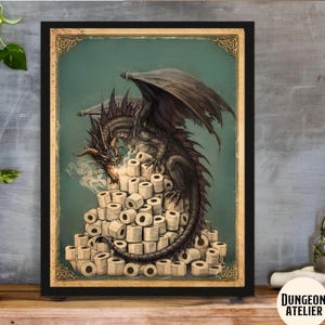 DRAGON WALL ART for Bathroom | Nerdy Medieval Fantasy Bathroom Humor Decor | D&D Dungeon Master Gift | Funny Geek Game Room   Tolkien, Lord of the Rings decor, the hobbit, MIDDLE EARTH MAP
