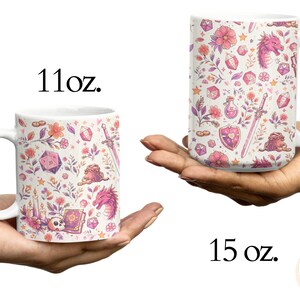 GIRLY DND MUG: Cozy Gamer Gift Dungeons Dragons Coffee Cup Rpg Dice Mug Gift for Dm Nerdy Girlfriend Game Night Present. Floral Paster whimsical mug , size 11 oz and 15 oz. dnd girlfriend wife or mom gift for birthday, christmas and anniversary