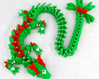 3D Printed Articulated Mistletoe Dragon – Holiday Decor - Multicolor!