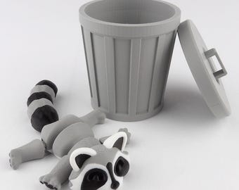 Raton laveur articulé imprimé en 3D avec rangement pour poubelle