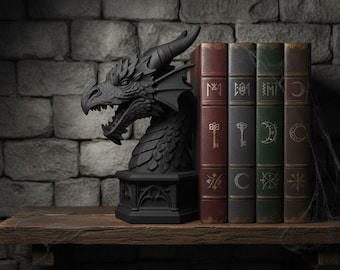Suportes para livros Catedral do Dragão, decoração de estante gótica estilo Dark Academia, acessório de biblioteca medieval fantástico impresso em 3D