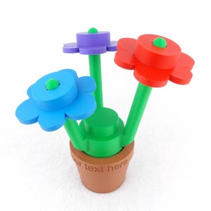 Jumbo Brick Flower Sculpture with Pot, 3D Printed Custom Flower, Artificial Flowers, Custom Text Option