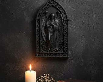 Gothic Angel Arch Plaque, 3D Printed Dark Academia Wall Art, Victorian Figurine, Witchy Decor