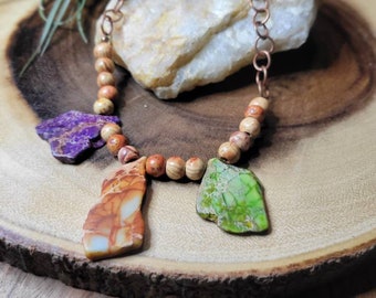 Multi color jasper stones and wooden necklace