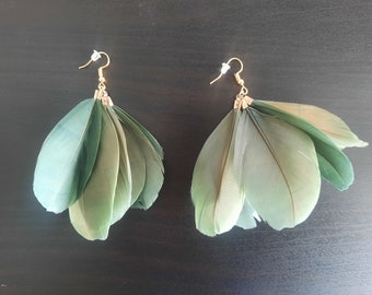 Green Pheasant Feather Earrings