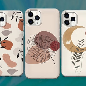Lijnkunst bloemen telefoonhoesje abstracte bloem Cover voor iPhone 15 14 13 12 Pro 11 XR SE, Samsung S23 S22 A73 A53 A13 A14 S21 Fe S20, Pixel 8 7