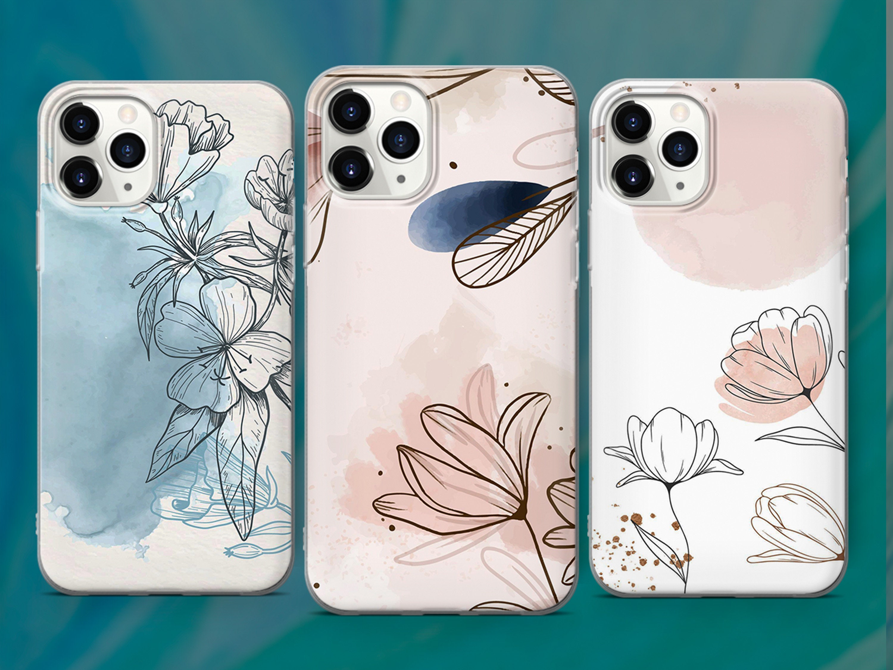Line Art Floral Phone Case Abstract Flower Cover Fit For Etsy