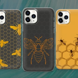Honey Bee Phone Case Yellow Bee Cover for iPhone 15 14 13 12 Pro 11 XR SE, Samsung S23 S22 A73 A53 A13 A14 S21 Fe S20, Pixel 8 7 6A