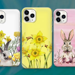 Easter Bunny Phone Case Spring Rabbit Cover for iPhone 15 14 13 12 Pro 11 XR SE, Samsung S23 S22 A73 A53 A13 A14 S21 Fe S20, Pixel 8 7 6A